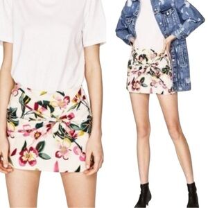 New Zara TRF Collection Tropical Floral Mini Skirt Faux Wrap Vacation Cotton